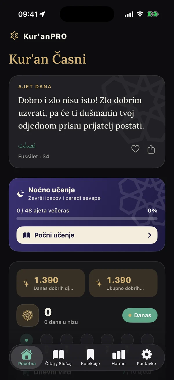 Početna strana u tamnoj temi